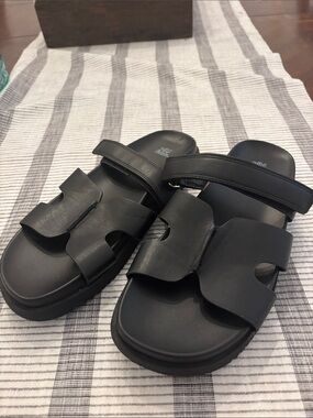wild fable Black Double-Strap Slide Sandals